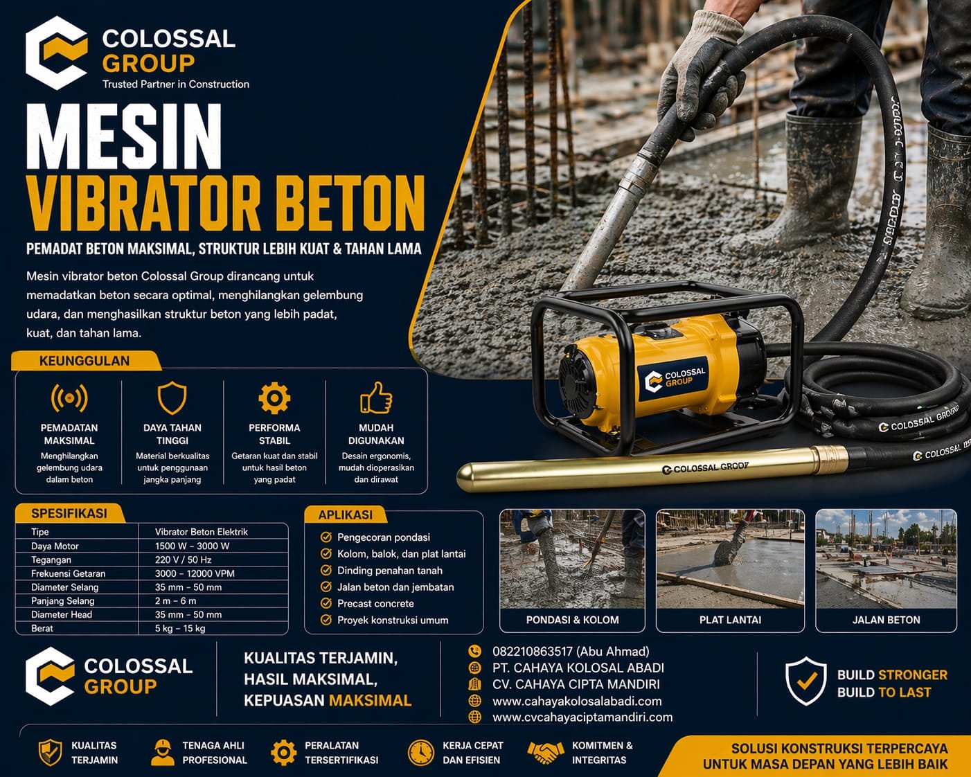 Penggunaan vibrator beton untuk pemadatan struktur