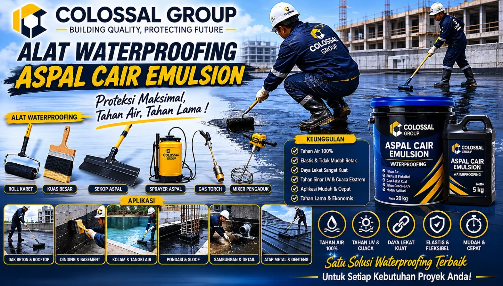 Aplikasi waterproofing aspal cair emulsion PT. ANAS COLOSSAL GROUP