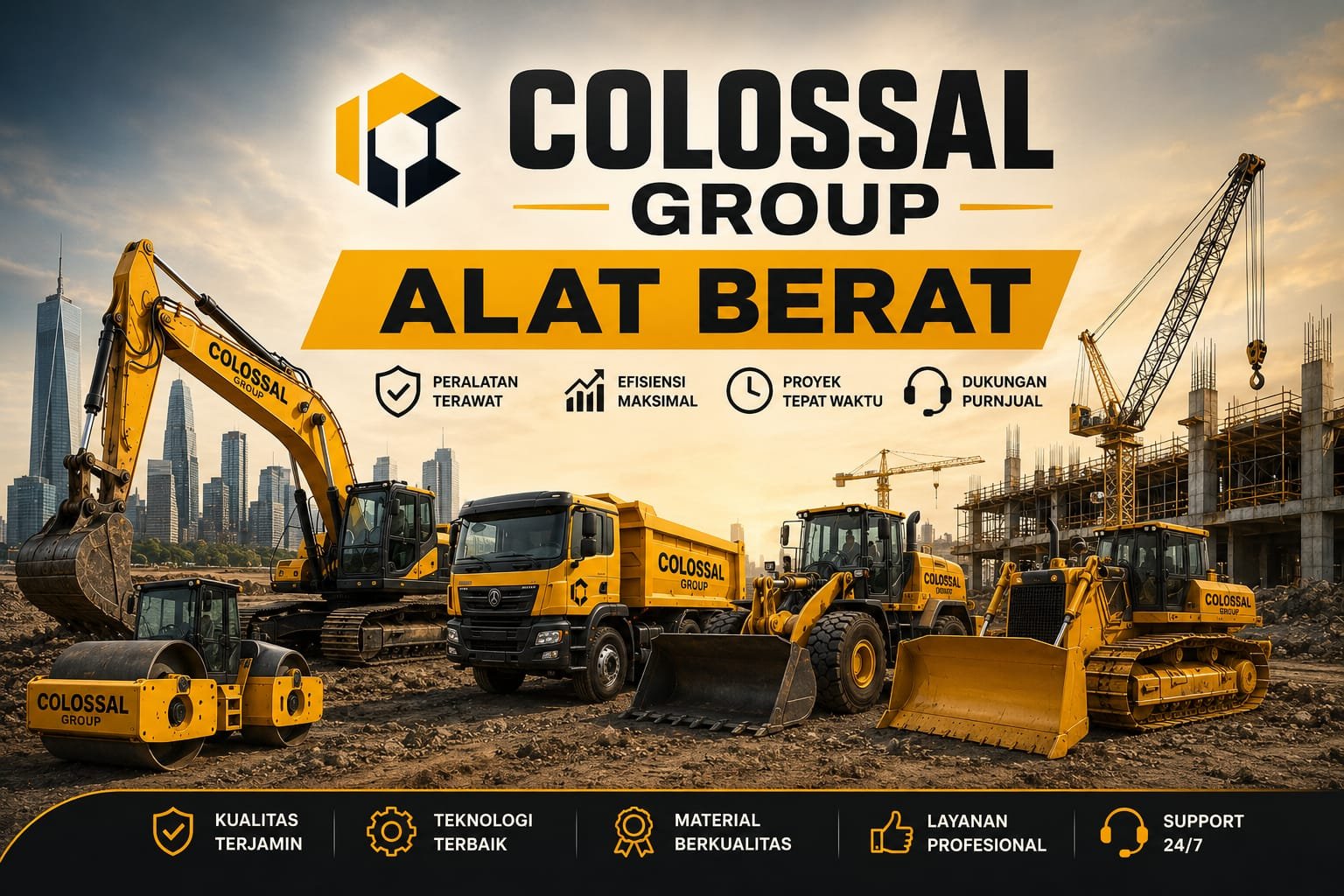 Armada alat berat untuk proyek konstruksi PT. ANAS COLOSSAL GROUP